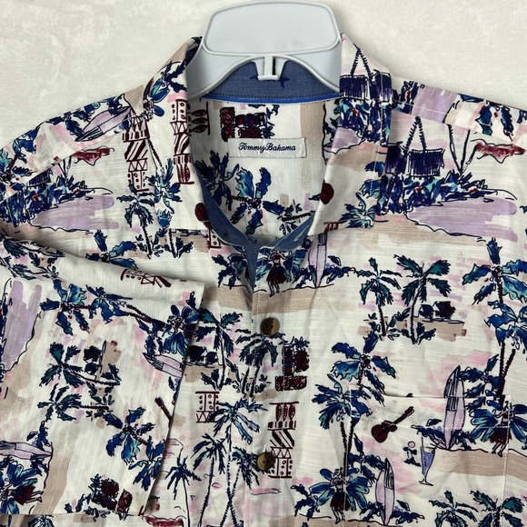 Tommy Bahama Other - Tommy Bahama Hawaiian Shirt Mens Large Button Up Tree White Blue Aloha